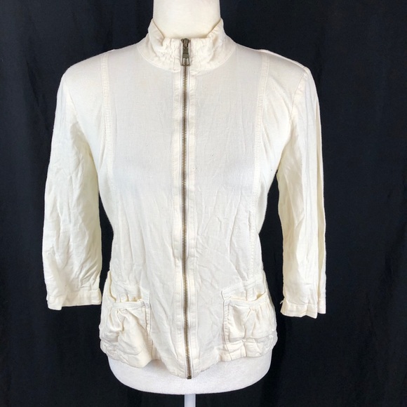 XCVI Jackets & Blazers - XCVI Ivory Linen Blend Zipper Jacket